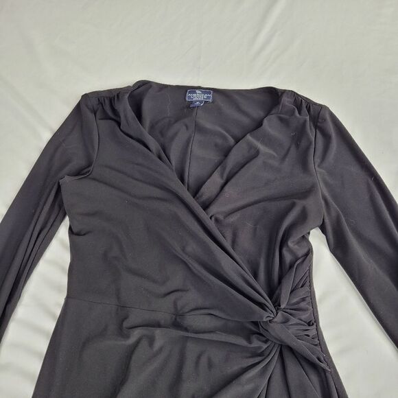 10 AMERICAN LIVING BLACK FAUX WRAP STRETCH MIDI SEXY PLUNGE DRESS Large - Picture 7 of 12